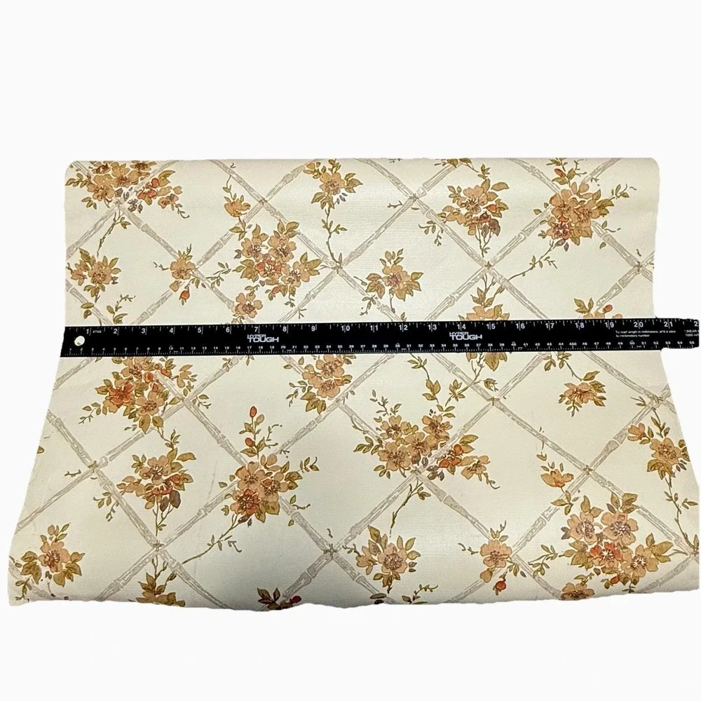 Vintage Floral Lattice Wallpaper Roll Cream Brown Cottagecore‎ 1970s Decor